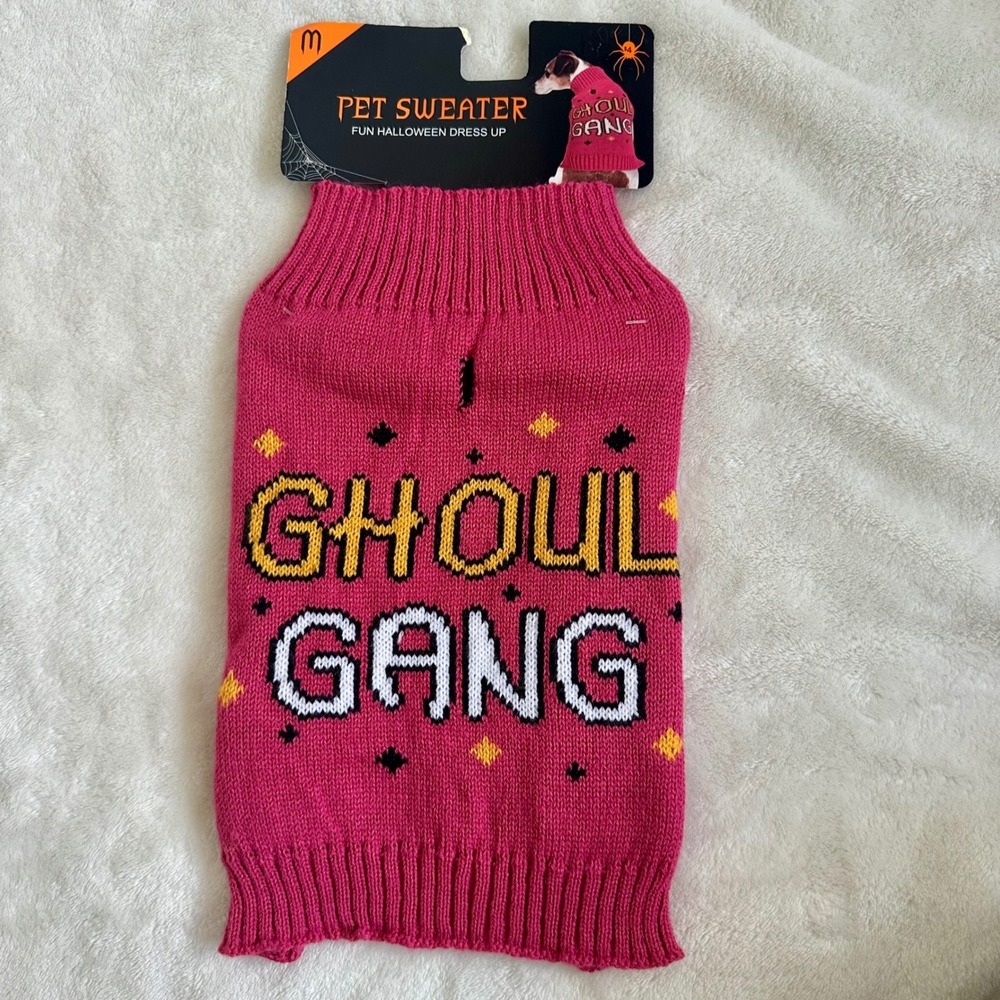 Ghoul Gang Halloween Dog Pet Sweater Medium Pink Knit NWT